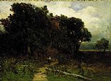 Edward Mitchell Bannister Canvas Paintings - landscape, woodcutter on path